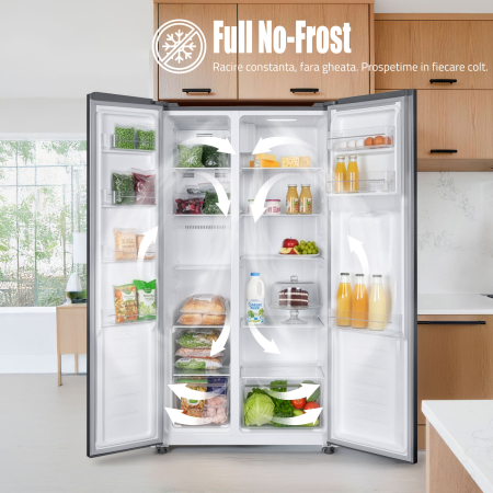 Frigider side by side, 2 usi, capacitate 439 L, dozator de apa, Full NO FROST, dual inverter, afisaj LED, INOX, SAMUS [3]