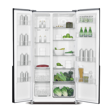 Frigider Side by Side, 2 usi, capacitate 532 L, clasa F, display Touch, NO-FROST, Sticla Neagra, PYRAMIS [3]