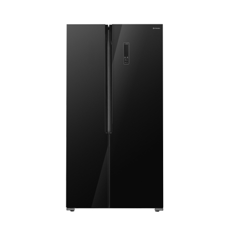 Frigidere - Frigider Side by Side, 2 usi, capacitate 532 L, clasa F, display Touch, NO-FROST, Sticla Neagra, PYRAMIS