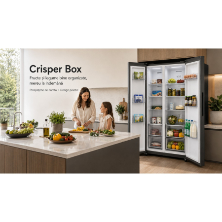 Frigider Side by Side, capacitate 525 L, NO FROST, display touch control, LED, congelare rapida, Dark Inox, LDK [7]