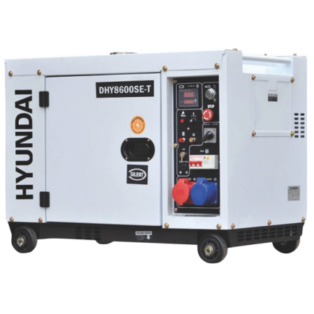 Generatoare de Curent Trifazate - Generator de curent trifazat, monofazic cu motor diesel, 498 cmc, 230/400 V, 6.0 KW, pornire la cheie, HYUNDAI DHY8600SE-T