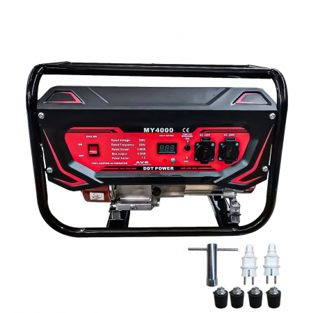 Generatoare Curent Electric - Generator pe benzina, 4 timpi, 4000W, monofazat, 7.5 Cp, stabilizator tensiune, 2 prize 220v, DDT MY4000