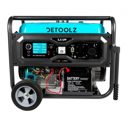 Generator pe benzina, 5.5 kw, 2 prize, pornire la cheie, monofazic, 230 V, 389 Cc, 13 Cp. motor 4 T, Detoolz [1]