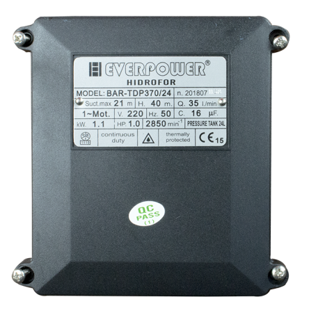 Hidrofor cu ejector, capacitate 24 L, aspiratie 21m, putere 1.1 Kw, 35L/min, EVERPOWER [8]