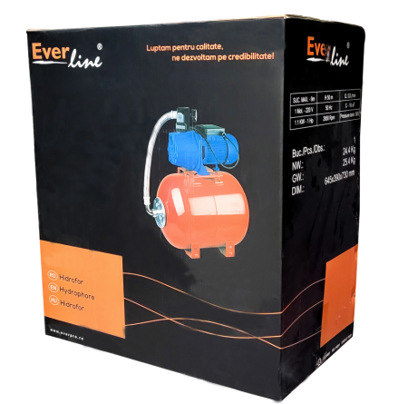Hidrofor cu pompa din fonta, putere 1.1 KW, capacitate 24 L, 52L/min, JET100, EVERLINE [5]