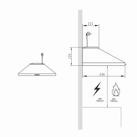 Hota decorativa, 1 motor, 3 viteze, lumina LED, absorbtie 410 m³/h, latime 60 cm, Bej, PYRAMIS [2]