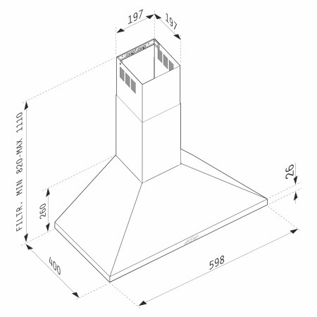 Hota decorativa, inox, 1 motor, 3 + 1 viteze, Turbo, absorbtie 600 m³/h, latime 60 cm, PYRAMIS [3]