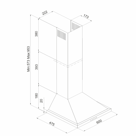 Hota decorativa, Inox, 3 viteze, 1 motor, absorbtie 335 m³/h, latime 60 cm, lumina LED, PYRAMIS [1]