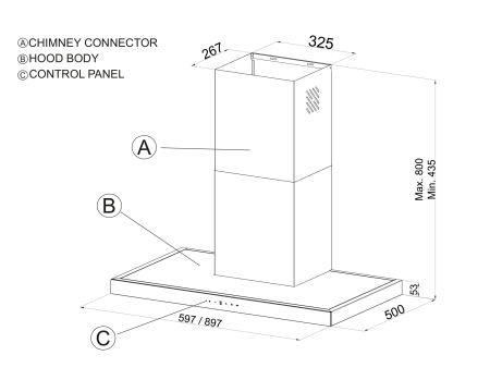 Hota decorativa, inox, 60 cm, lumina LED, touch control, clasa A, 760 m³/h, filtre aluminiu, PYRAMIS [3]