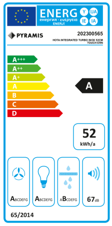 Hota incorporabila, latime 52 cm, 3 + 1 Turbo, touch control, absorbtie 760 m³/h, filtre aluminiu, lumina LED, Inox, PYRAMIS [4]