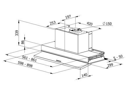 Hota telescopica, Inox, clasa A, absorbtie 629 mc/h, 1 motor, 4 viteze, LED, latime 60 cm, PYRAMIS [4]