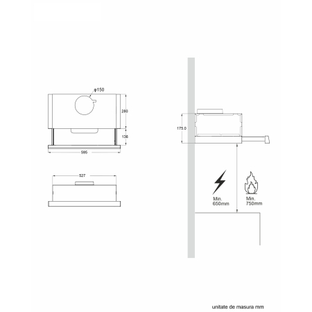 Hota telescopica, lumina LED, 2 viteze, 1 motor, absorbtie 409 m³/h, latime 60 cm, sticla Gri, PYRAMIS [2]