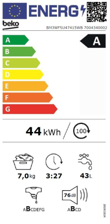 Masina de spalat rufe, automata, capacitate 7 kg, clasa A, 1400 Rpm, 15 programe, motor inverter, display LED, Alb, BEKO [7]