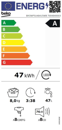 Masina de spalat rufe, automata, capacitate 8 kg, clasa A, 1400 Rpm, 15 programe, motor inverter, display LED, Alb, BEKO [8]