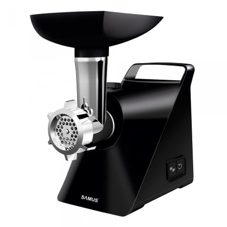 Masina de tocat carne, putere 1200W, 2 site, reverse, accesorii rosii, carnati, cutit inox, Negru, SAMUS [1]