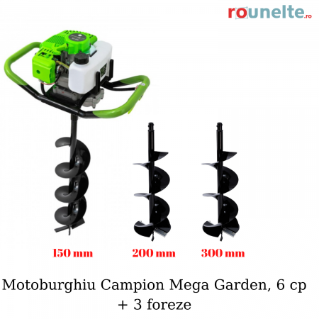 Motoburghiu pe benzina, foreza pentru pamant, Mega Garden by Campion, 6 cp + 3 burghie incluse (150,200,300 mm) [0]