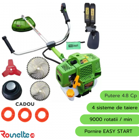 Motocoasa pe benzina, PROCRAFT Germany T4350, 4.8CP, 51.7CC + 4 sisteme de taiere, 2 timpi, Model 2024 [2]