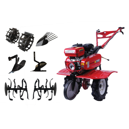 Motocultoare pe Benzina - Motocultor pe benzina, 7 Cp, 4 timpi, 2 viteze + marsarier, far, latime lucru 100mm, 208 cm³, 4 accesorii incluse, RAIDER