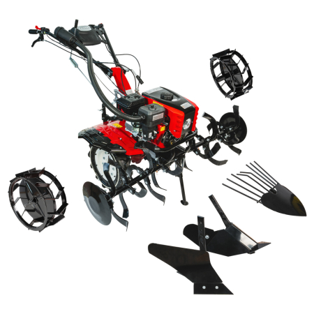 Motocultoare pe Benzina - Motocultor pe benzina, 7 Cp, 4 timpi, 2 viteze + marsarier, far, latime lucru 1200mm, 208 cm³, accesorii incluse, RAIDER