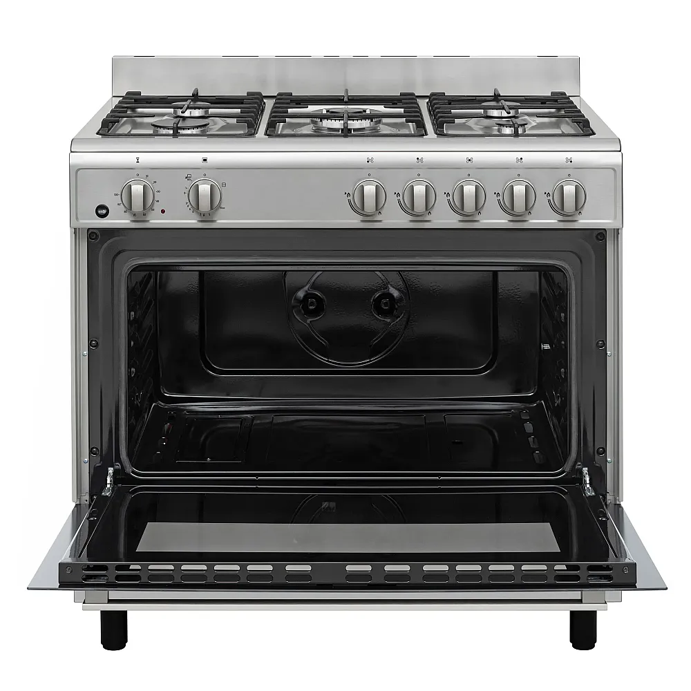 Pachet Aragaz 5 arzatoare pe gaz, cuptor pe gaz, 90 cm, aprindere electrica, grill, rotisor, Hota decorativa, 90 cm, inox, 1 motor turbo, Studio Casa [2]