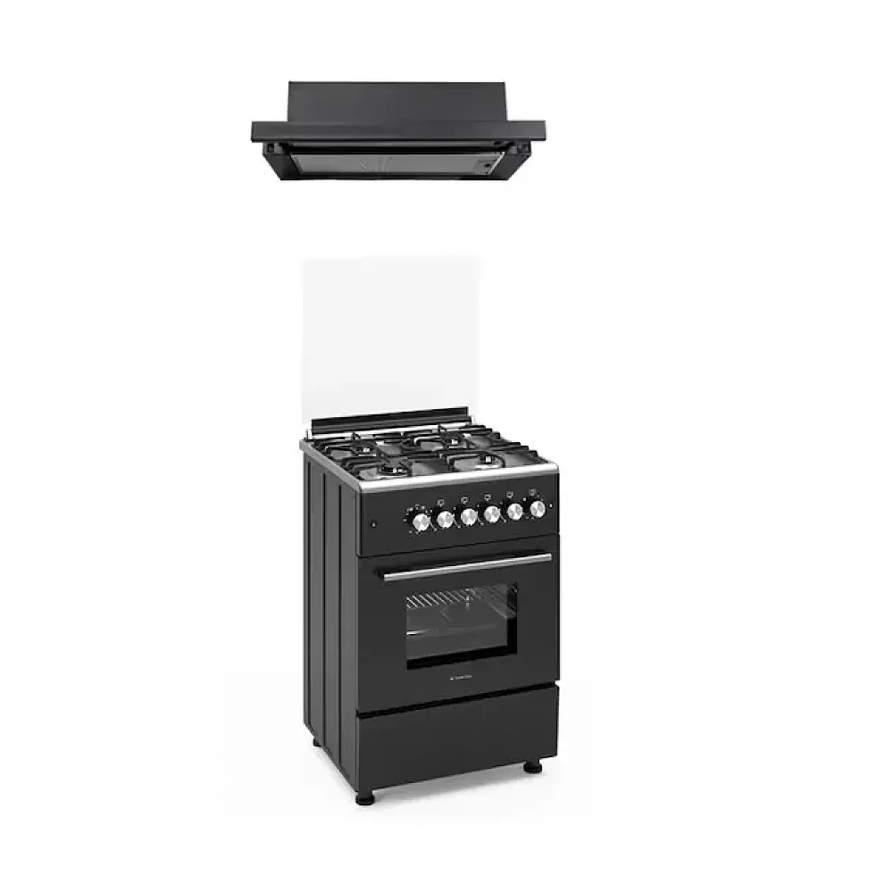 Pachete Incorporabile - Pachet Aragaz clasic 4 arzatoare gaz, plita inox, aprindere electrica, 60 cm, cuptor pe gaz, ventilatie, rotisor, grill, Hota telescopica, 2 motoare, 3 trepte, filtre aluminiu, Studio Casa Duo Marco