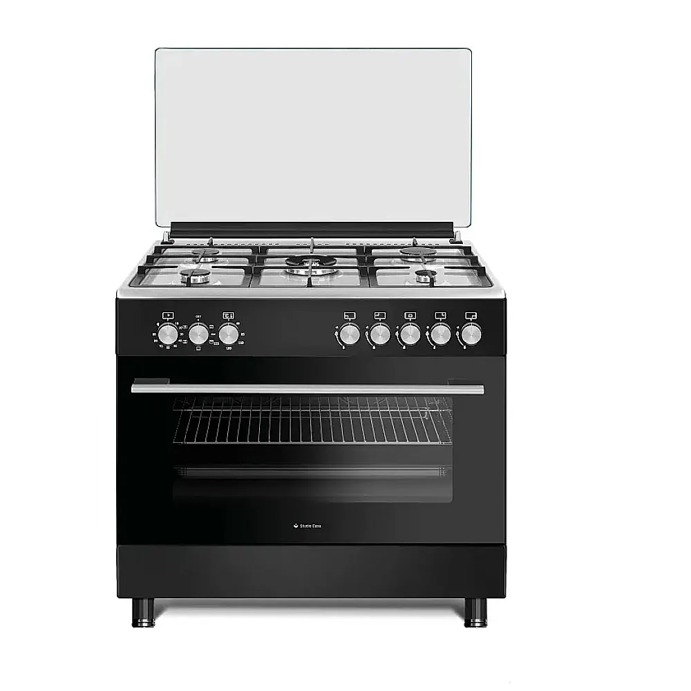 Pachet Aragaz cu cuptor electric, 5 arzatoare gaz, plita inox, ventilatie, aprindere electrica, Hota clasica 90 cm, 2 motoare, 348 m3/h, Studio Casa Bergamo [1]