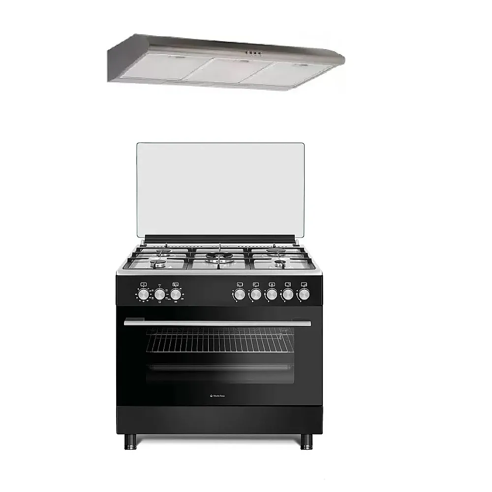 Pachete Incorporabile - Pachet Aragaz cu cuptor electric, 5 arzatoare gaz, plita inox, ventilatie, aprindere electrica, Hota clasica 90 cm, 2 motoare, 348 m3/h, Studio Casa Bergamo