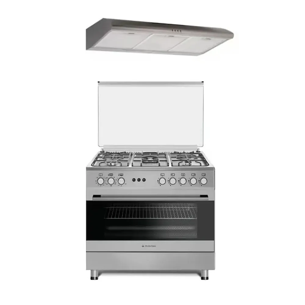 Pachete Incorporabile - Pachet Aragaz pe gaz, Inox, 5 arzatoare, timer, rotisor, grill, gratare fonta, 90 cm, ventilatie, Hota clasica Inox, 2 motoare, 90 cm, Studio Casa Prato