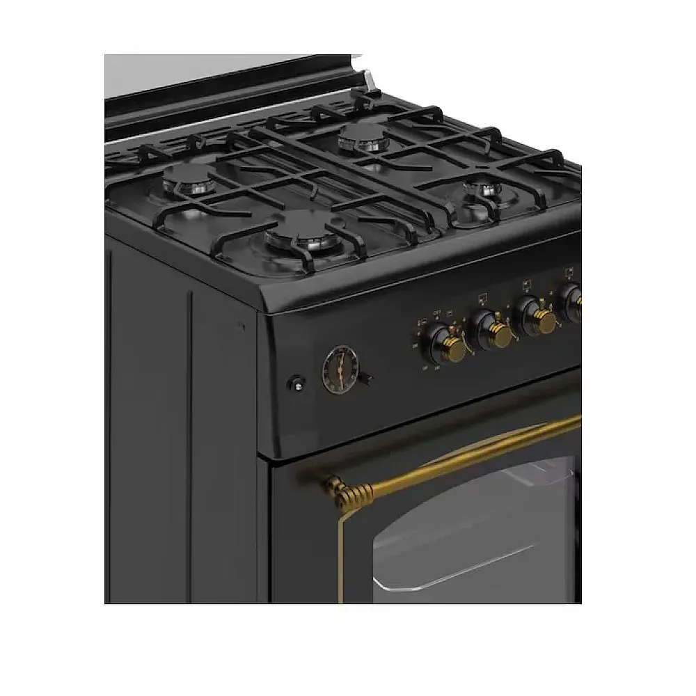 Pachet Aragaz rustic 4 arzatoare gaz, cuptor pe gaz, 60 cm, rotisor, grill, ventilatie, termostat, Hota rustica decorativa, 1 motor turbo, 2 filtre aluminiu, Antracit, Studio Casa Viva Sierra [2]