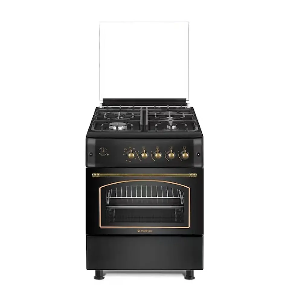 Pachet Aragaz rustic 4 arzatoare gaz, cuptor pe gaz, 60 cm, rotisor, grill, ventilatie, termostat, Hota rustica decorativa, 1 motor turbo, 2 filtre aluminiu, Antracit, Studio Casa Viva Sierra [1]