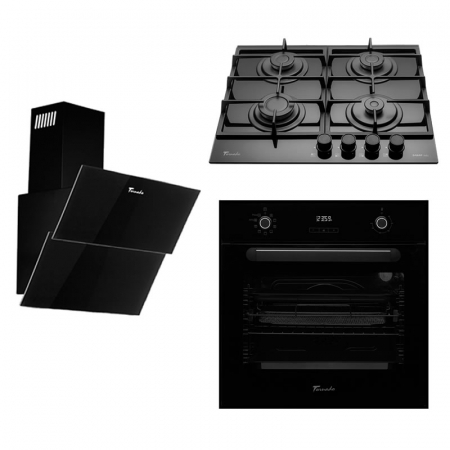 Pachete Incorporabile - Pachet Cuptor electric incorporabil Tornado Simphony, Negru + Plita incorporabila Tornado Simphony, Negru + Hota Decorativa Tornado Sky Touch Free 1100 (60), Negru/Sticla