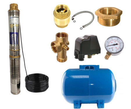 Pompe Adancime - Pachet Hidrofor Pompa submersibila, 1500W, 8 turbine, 25m cablu + bazin 50 L, 10 bar, accesorii, DDT Profesional