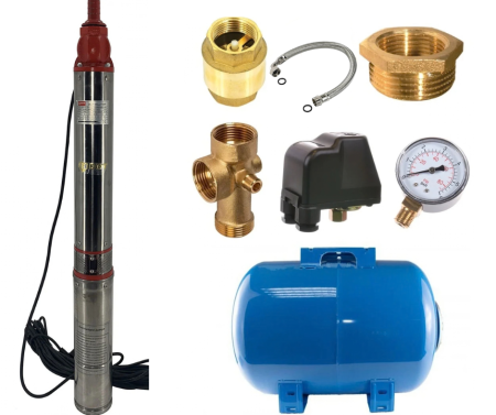 Pompe Submersibile - Pachet Hidrofor Pompa submersibila, 1800W, 12 turbine, 15m cablu + bazin 50 L, 10 bar, accesorii, DDT Profesional