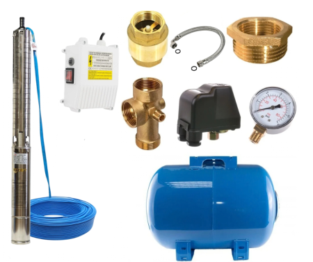 Pompe Adancime - Pachet Hidrofor Pompa submersibila, 2000W, 17 turbine inox, 9.0 m³/h, 15m cablu + bazin 50 L, 10 bar, accesorii, DDT Profesional