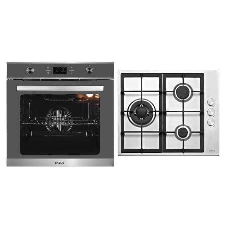 Pachete Incorporabile - Pachet incorporabil, Cuptor electric 75 L, putere 2800W, clasa A, display, Plita incorporabila, inox, 3 arzatoare gz, gratare fonta, aprindere electrica, SAMUS