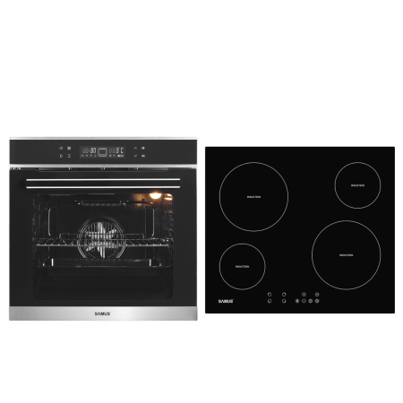 Pachete Incorporabile - Pachet incorporabil, Cuptor electric, 75 litri, 10 functii, putere 2800 W, grill, ventilator aer cald, touch control, clasa A, Plita cu inductie, 4 zone de gatit, 9 trepte, 7000 W. touch control, SAMU