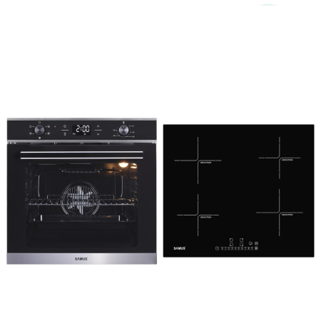 Pachete Incorporabile - Pachet incorporabil, Cuptor electric, 75 litri, putere 2000 W, 5 functii, ventilator, display digital, Plita incorporabila cu inductie, 4 zone, 60 cm, sticla, SAMUS