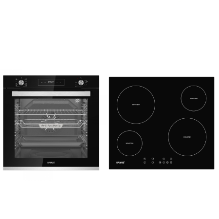 Pachete Incorporabile - Pachet incorporabil, Cuptor electric, 80 litri, 8 functii, convectie 3D, putere 2500 W, ventilator, grill, timer, clasa A, Plita incorporabila cu inductie, 4 zone de gatit, 60 cm, 9 trepte, SAMUS