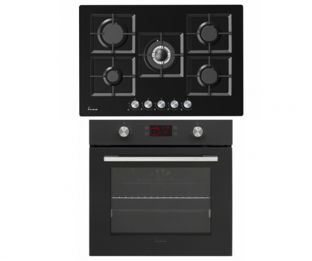Pachete Incorporabile - Pachet incorporabil FRAM, cuptor electric 69L, 9 programe, ventilator + plita sticla 5 ochiuri, aprindere electrica, gratare din fonta