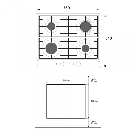 Pachet incorporabil rustic, Cuptor electric, 56 L, 7 functii, putere 2200 W, grill, ventilator, clasa A, Plita incorporabila, 4 arzatoare, aprindere electrica, gratare fonta, Beige, SAMUS [4]