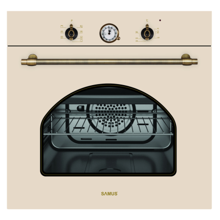 Pachet incorporabil rustic, Cuptor electric 56 litri, 7 functii, putere 2200W, clasa A, Plita incorporabila, sticla, 58 cm, gratare fonta, Hota traditionala, 1 motor, 3 viteze, 60 cm, Beige, SAMUS [1]
