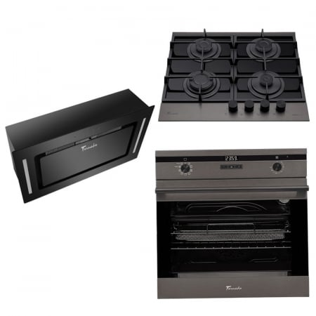 Pachete Incorporabile - Pachet incorporabil Tornado Eclipse, Cuptor Dark Inox + Plita Tornado Eclipse, Dark Inox + Hota Incorporabila Tornado Modul Sensor 1200 (52), Negru