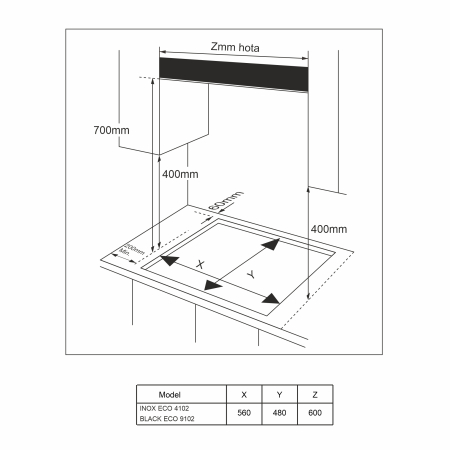 Plita incorporabila, 4 arzatoare, aprindere electrica, kit GPL, valva siguranta, INOX, PYRAMIS [2]