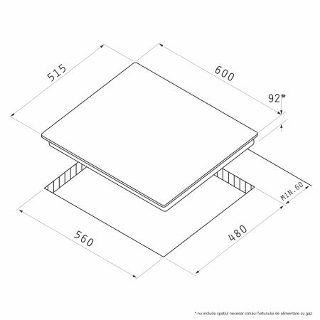 Plita incorporabila, 4 arzatoare, arzator WOK tip fagure, aprindere electrica, kit GPL, valva siguranta, sticla neagra, PYRAMIS [4]