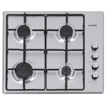 Plite pe gaz - Plita incorporabila, 4 arzatoare gaz, aprindere electrica, gratare email, Inox, NOBELTEK