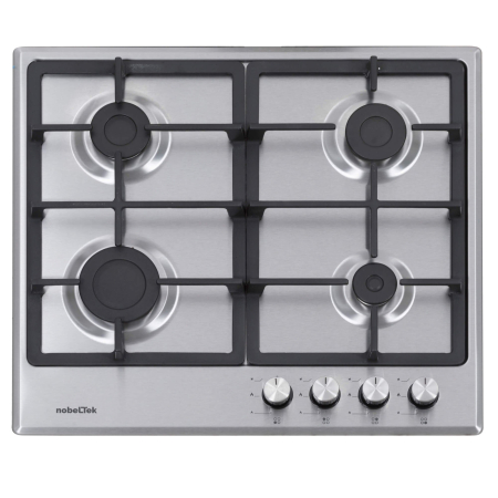Plite pe gaz - Plita incorporabila, 4 arzatoare gaz, aprindere electrica, gratare fonta, Inox, NOBELTEK