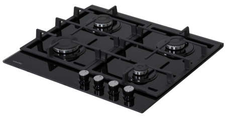 Plita incorporabila, 4 arzatoare gaz, sticla neagra, aprindere electrica, gratare fonta, negru, NOBELTEK [3]