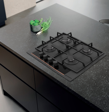 Plita incorporabila, 4 arzatoare, gratare fonta, sticla negru mat, aprindere electrica, kit GPL, PYRAMIS [1]