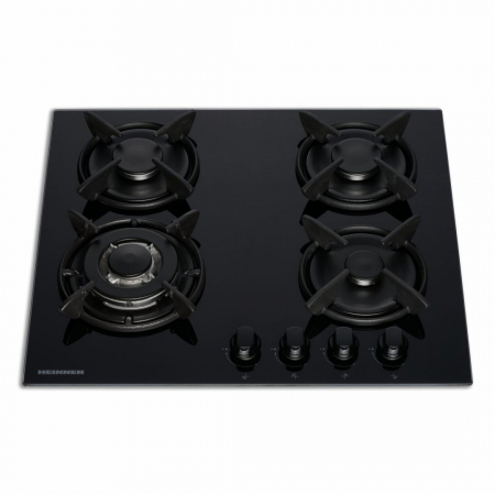 Plita incorporabila, din sticla, neagra, aprindere electrica, gaz natural, 60cm, Heinner HBH-V4IWFGBK [1]