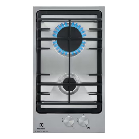 Plite pe gaz - Plită incorporabilă Electrolux EGG3322NVX Domino, Gaz, 2 Arzătoare, 4 kW, Aprindere Electrică, Grătar Fontă, Siguranță Gaz, 29 cm, Inox.
